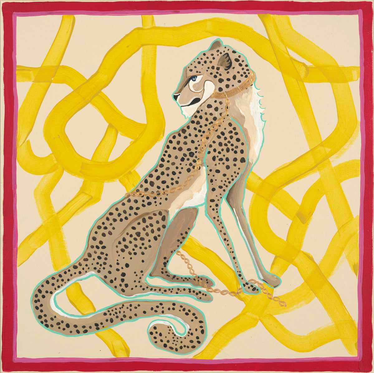 Cheetah Gazing Yellow Brush Strokes-Fine Art Print - Fine Art Print