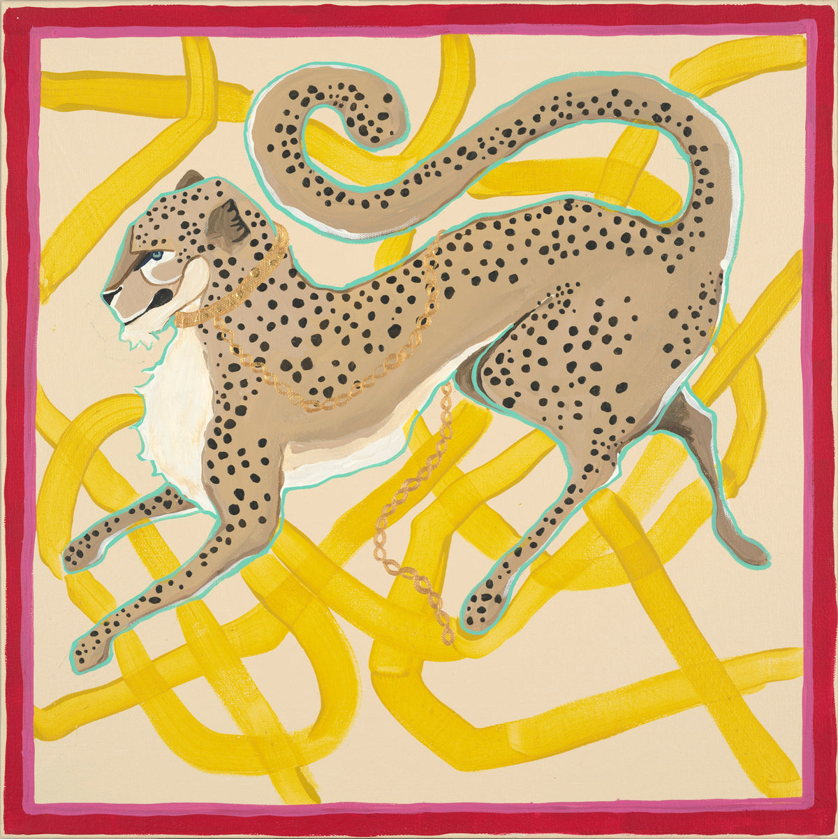 Cheetah Pouncing Yellow Brushstrokes-Fine Art Print - Fine Art Print