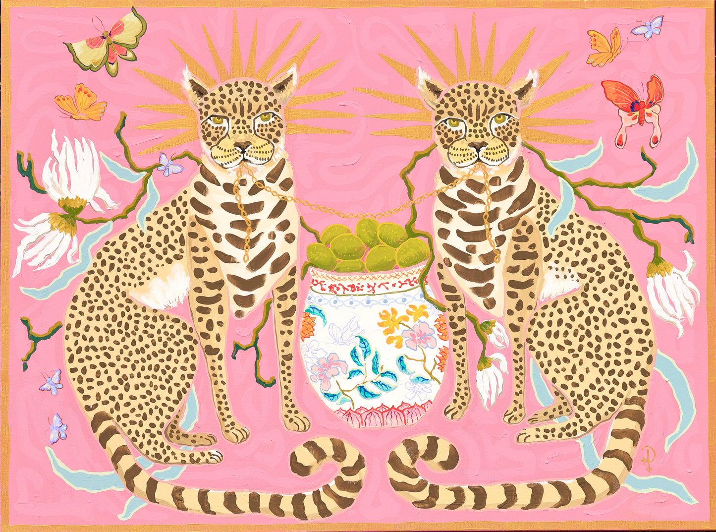 Radiant Cheetahs with Butterflies-Fine Art Print