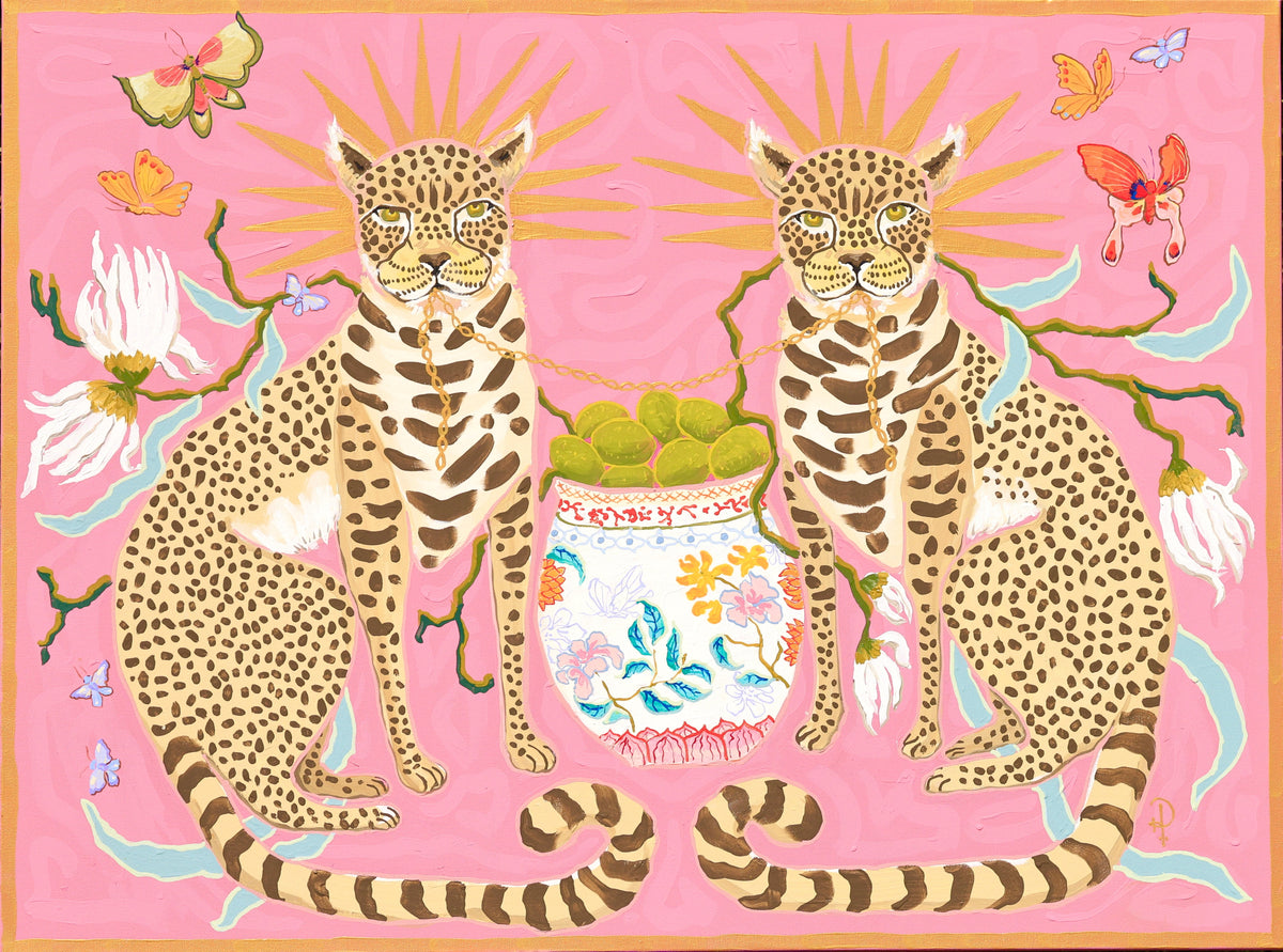 Radiant Cheetahs with Butterflies-Fine Art Print - Fine Art Print