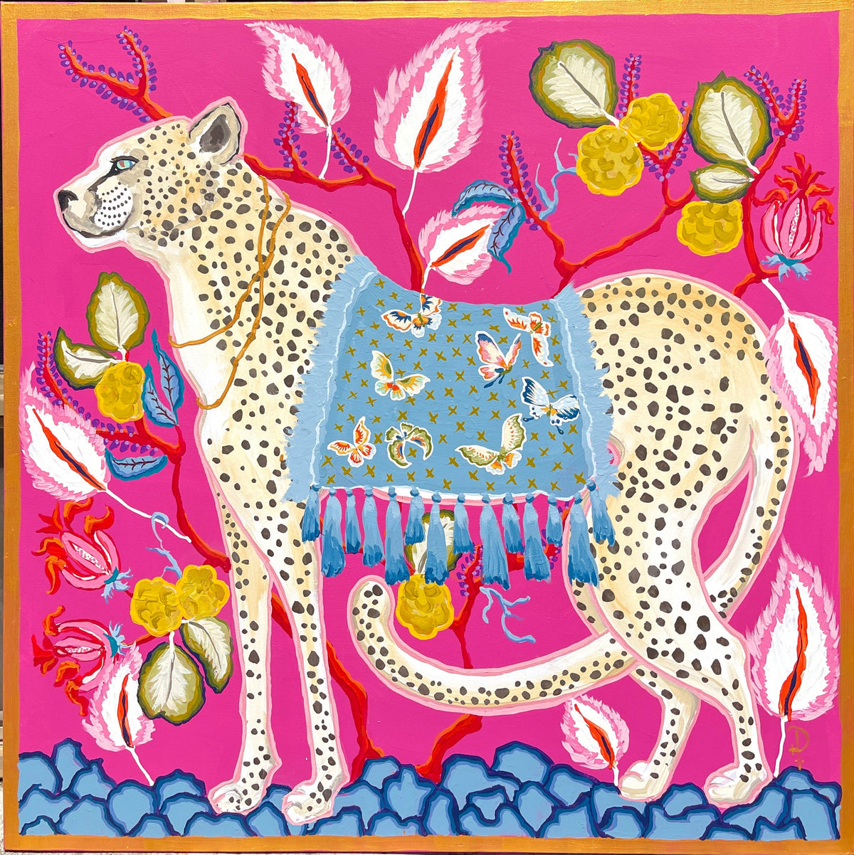 Cheetah on Deep Pink Butterfly Blanket - Fine Art Print