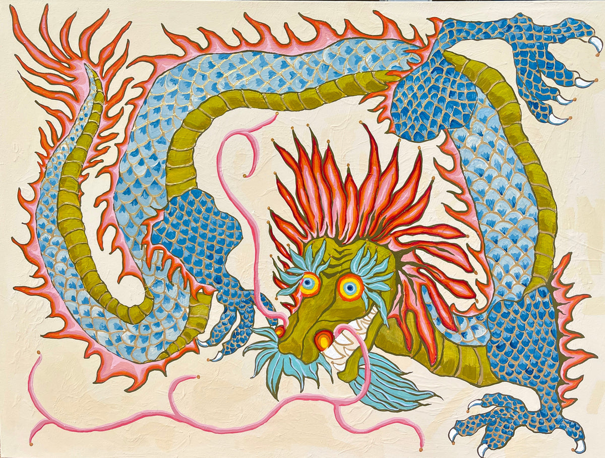 Dragon in Pinks and Blues-Fine Art Print - Fine Art Print