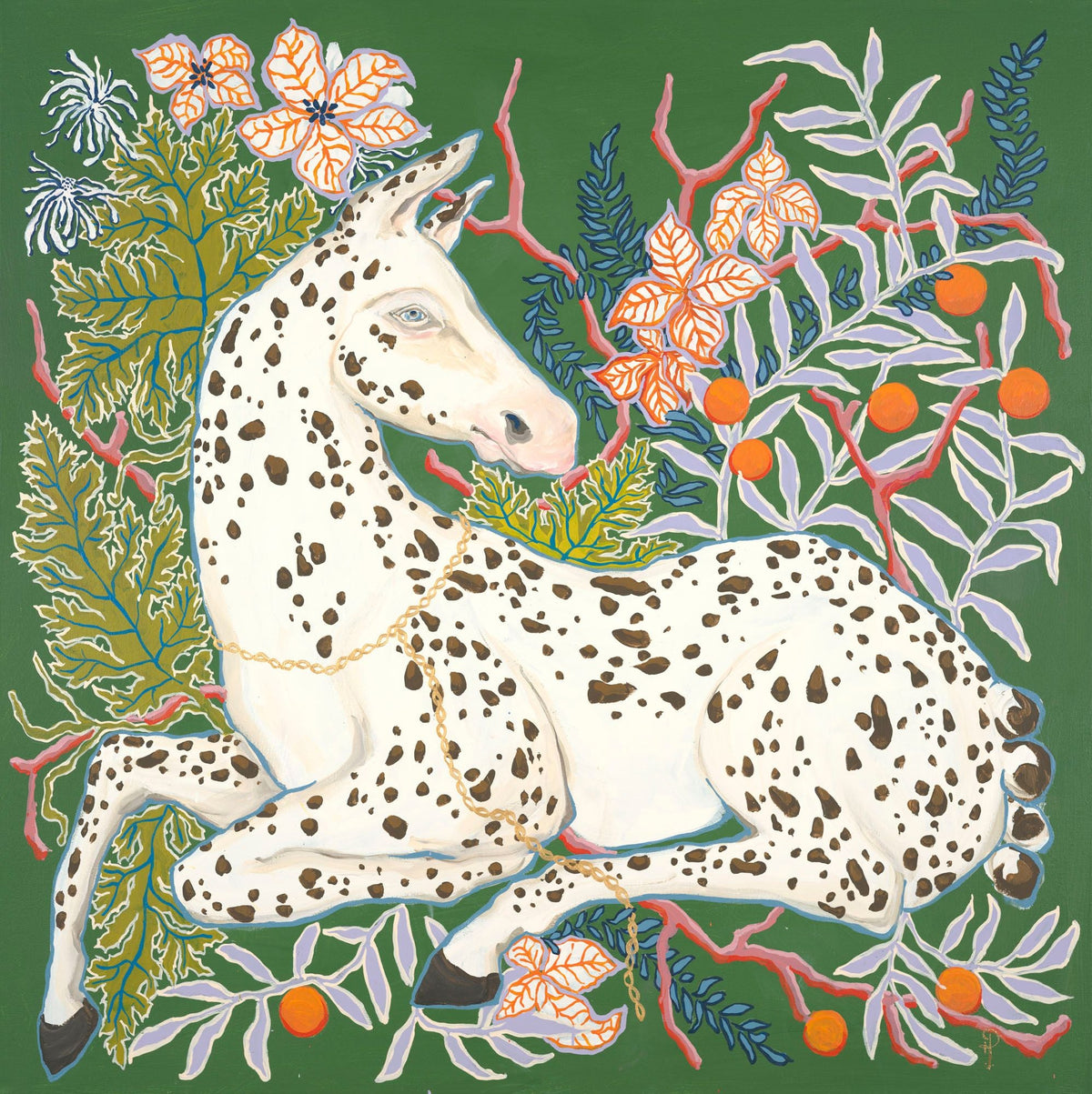 Spotted Horse on Green Resting - Fine Art Print