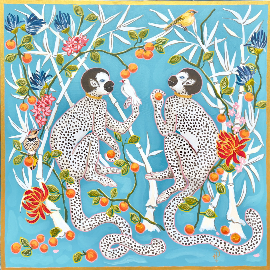 Monkeys on Blue Chinoiserie - Fine Art Print