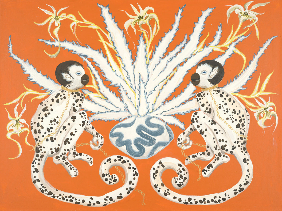 Monkeys on Orange with Agave-Fine Art Print - Fine Art Print
