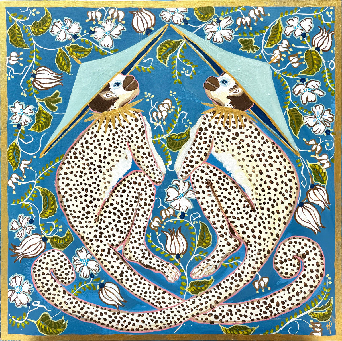 Monkeys Blue Botanicals - Fine Art Print