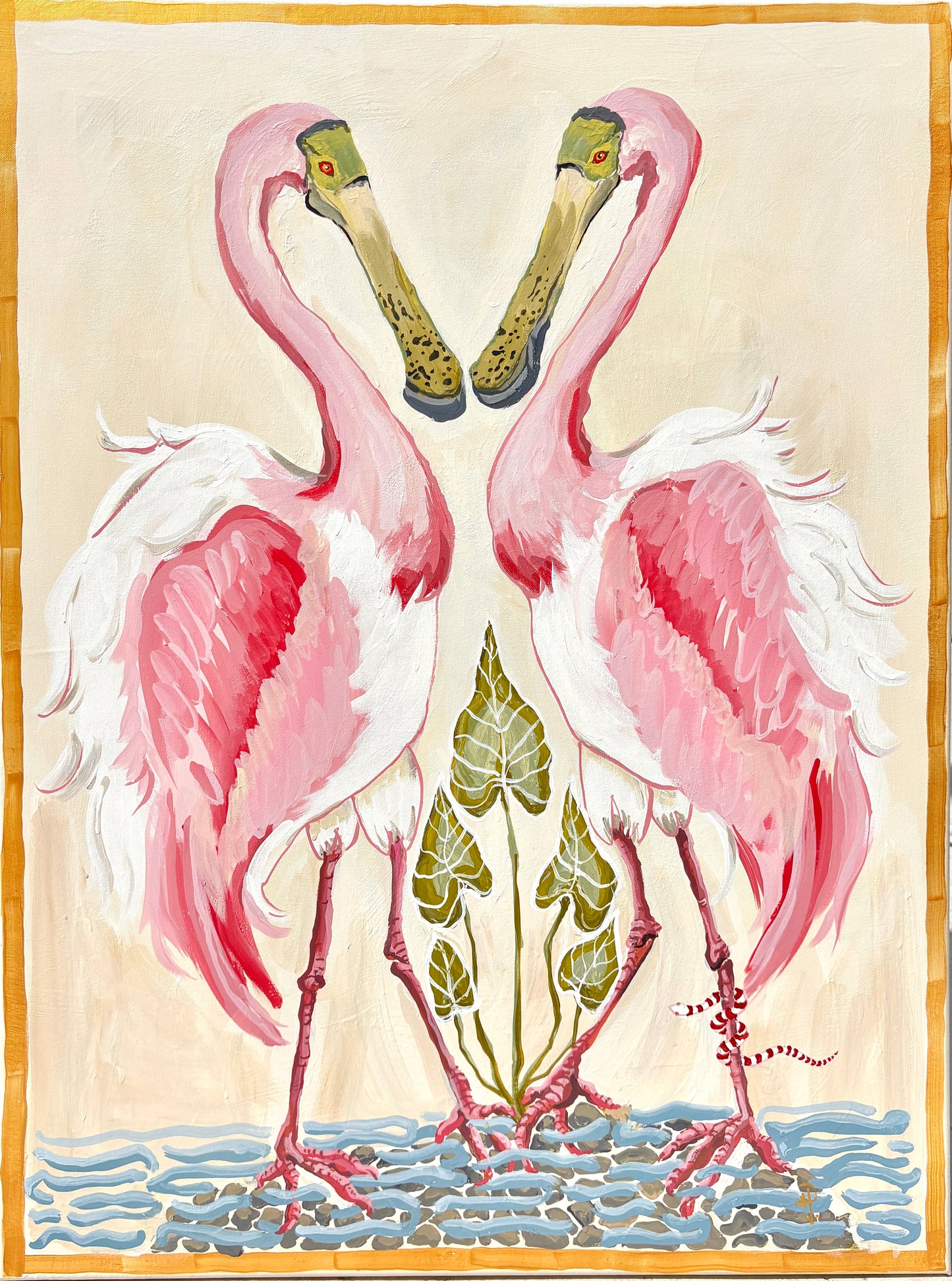 Vertical Spoonbills on Cream-Fine Art Print