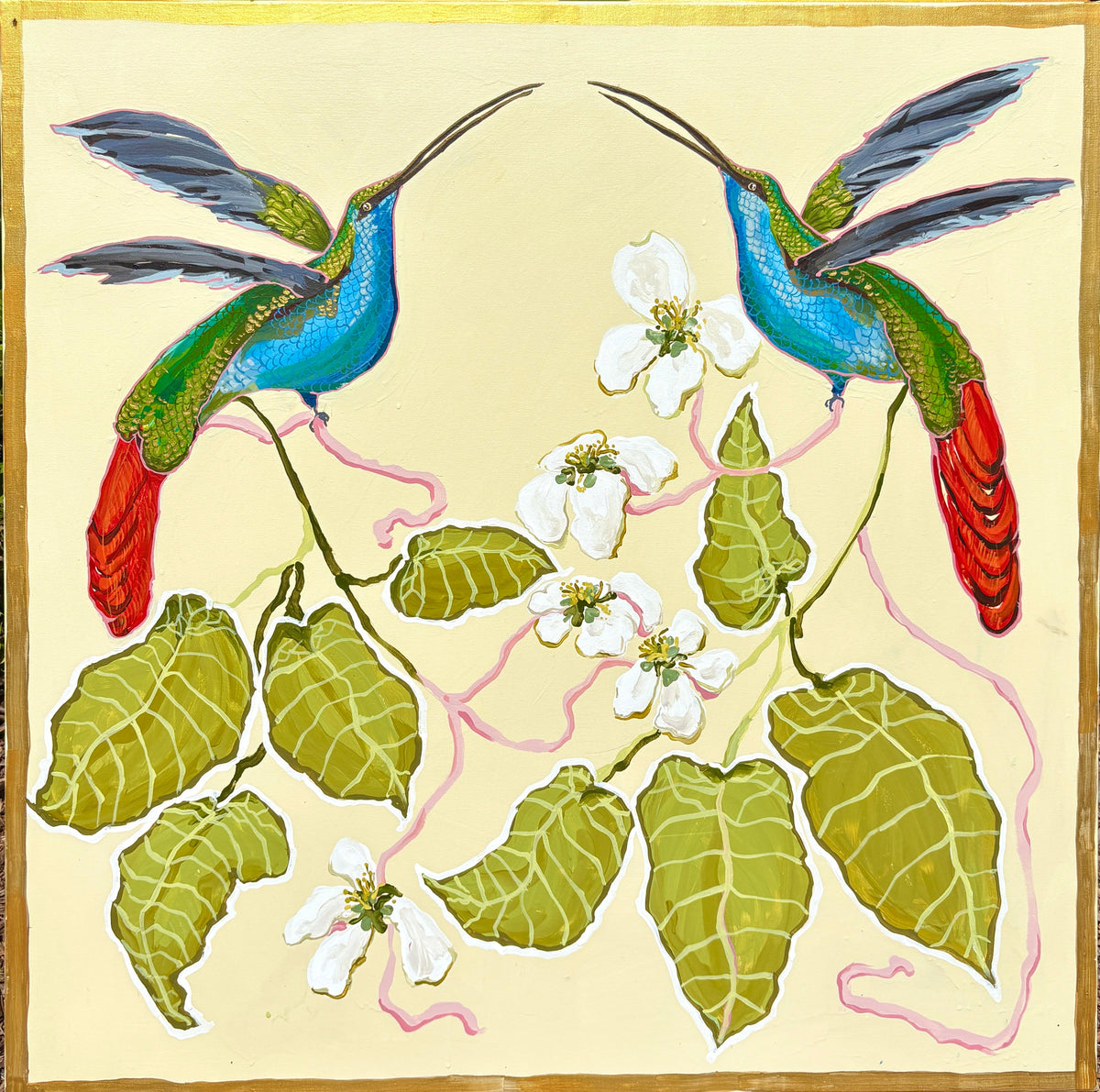 Hummingbirds White Blossoms - Fine Art Print