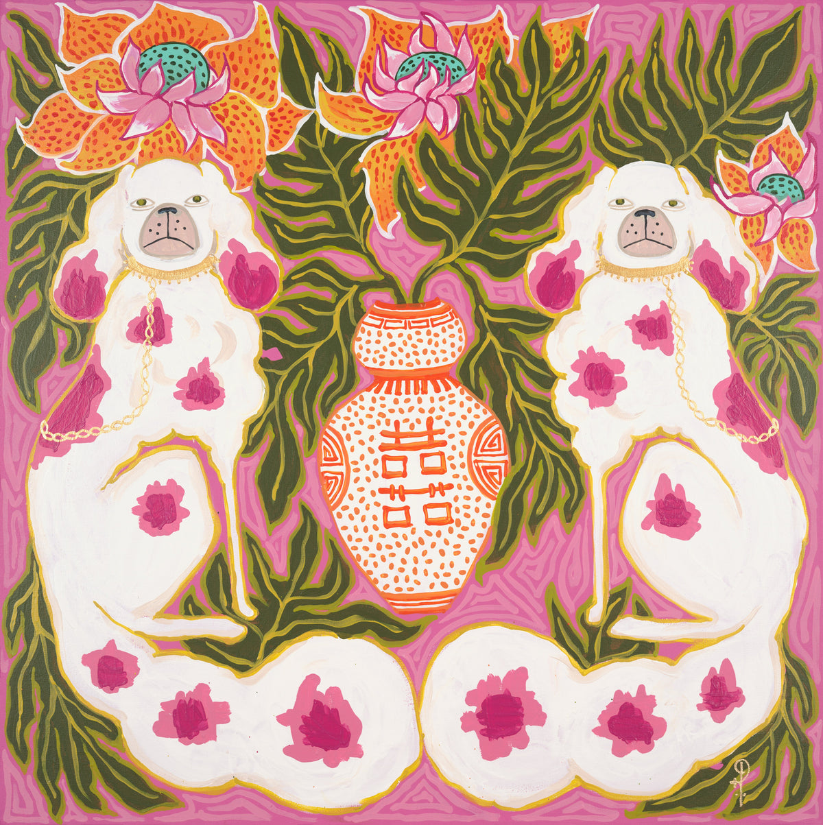 Staffordshire Dogs Orange and Pink - Fine Art Print