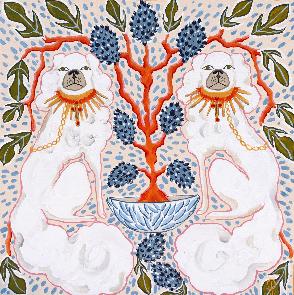 Staffordshire Dogs Santorini - Fine Art Print