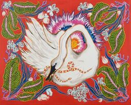 Swan on Red with Snake-Fine Art Print - Fine Art Print