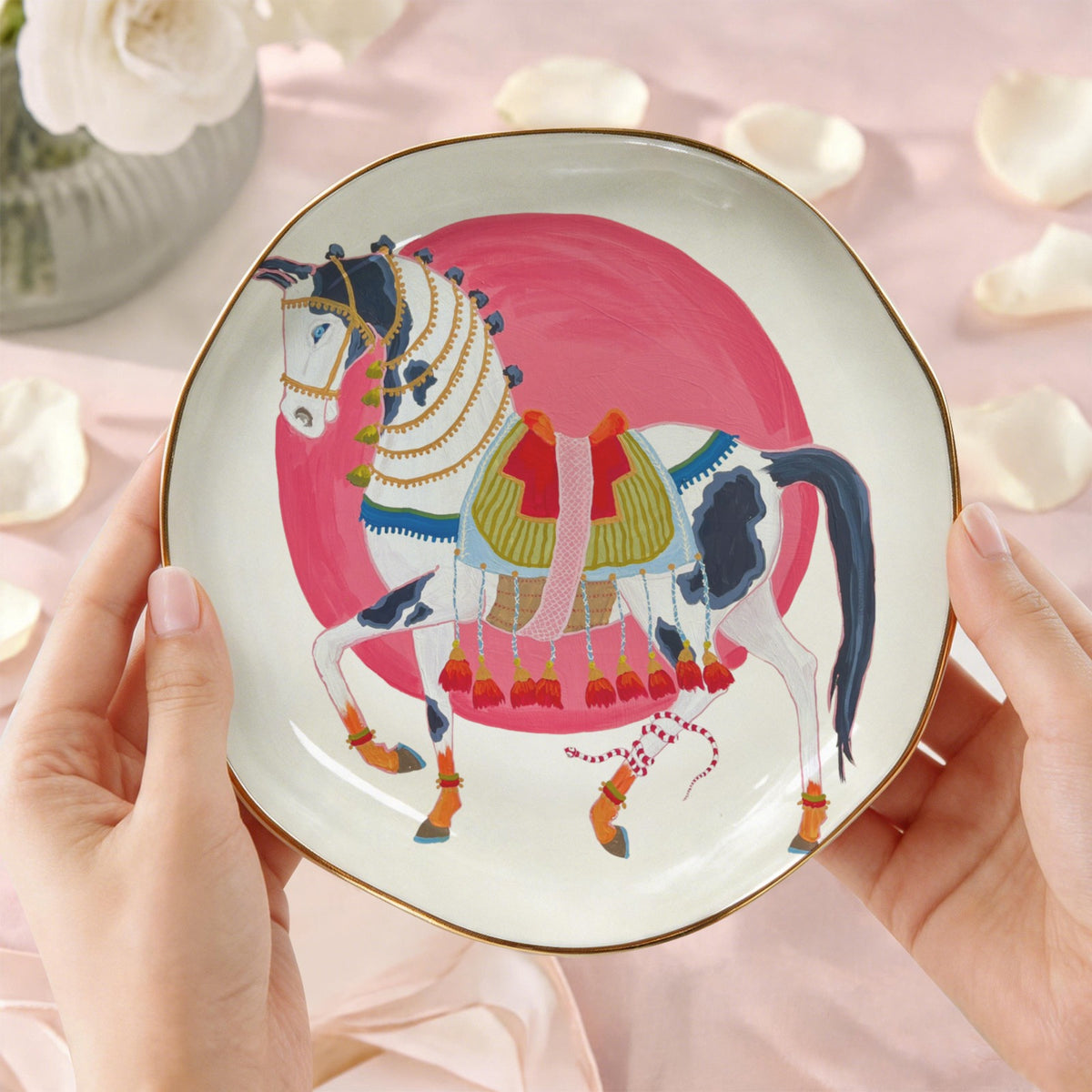 arabian with sun, snake, butterflies Wavy Round Jewelry Dish