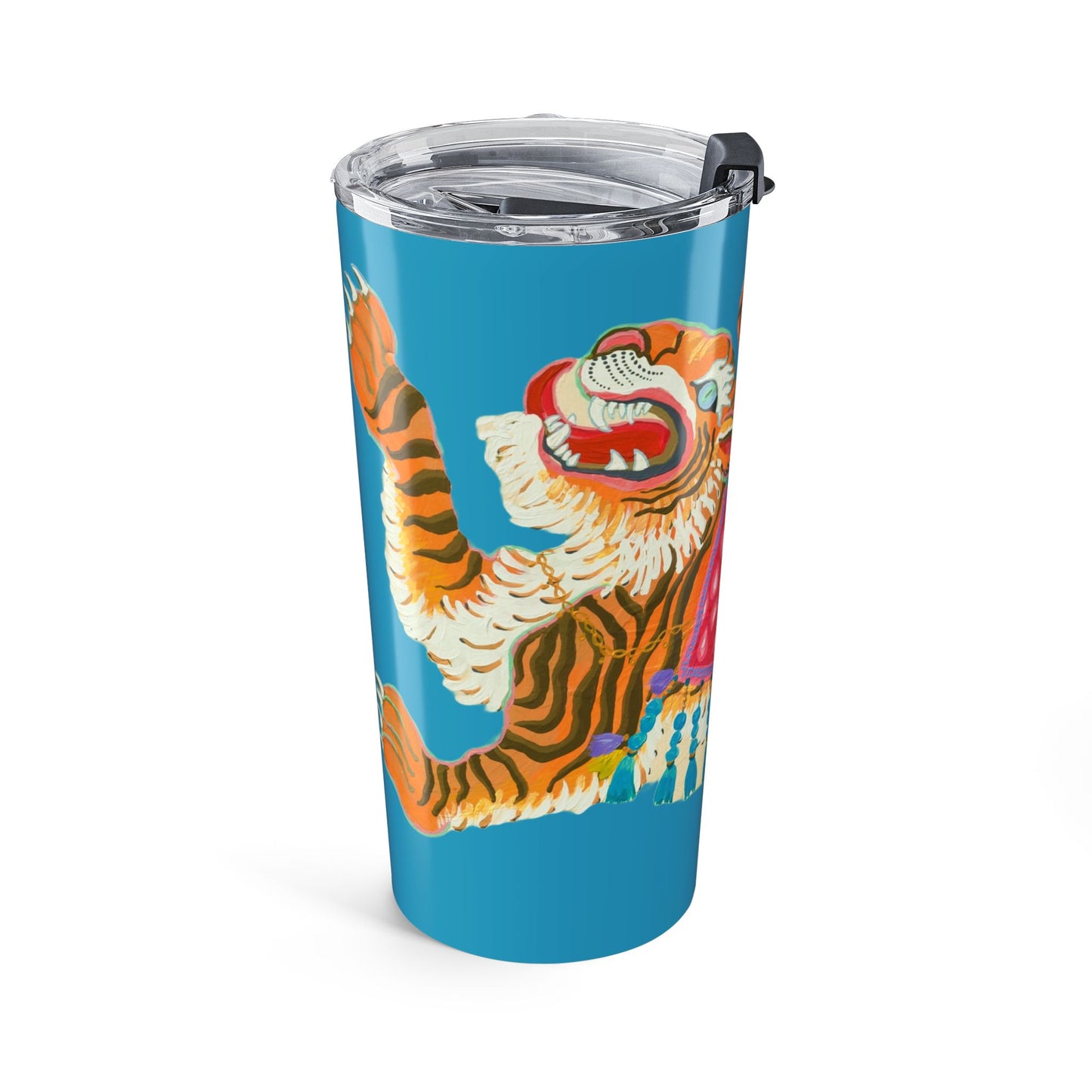 Tumbler 20oz - Adorned Tiger Rearing Turquoise