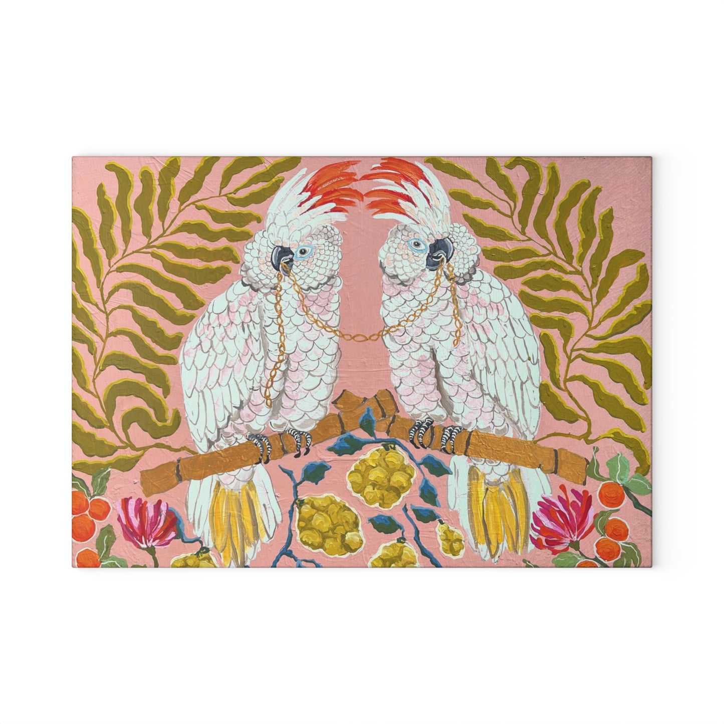 Cockatoo Pair Glass Cutting Board