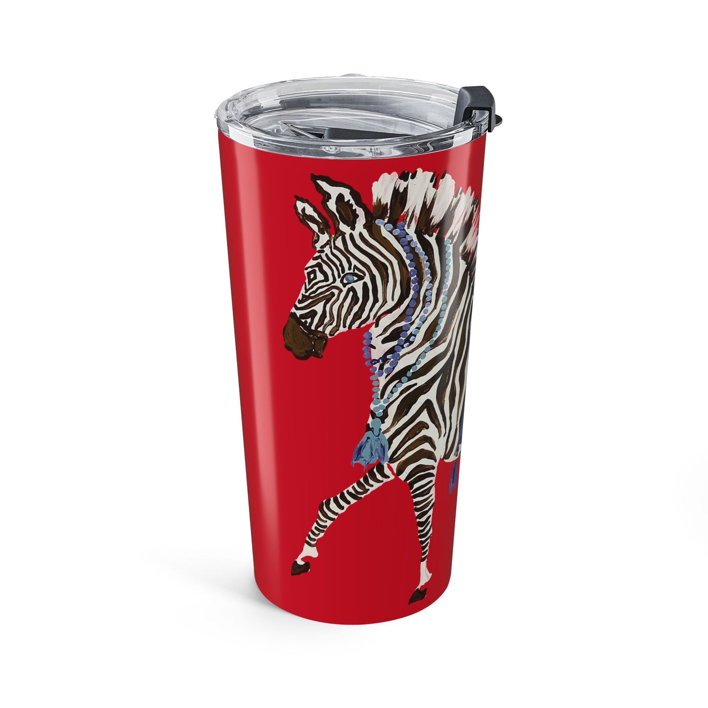 Tumbler 20oz - Brown Zebra Blue and White Blanket on Red