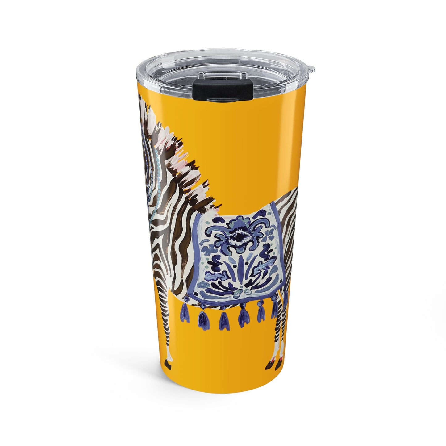 Tumbler 20oz - Brown Zebra Blue and White Blanket on Yellow