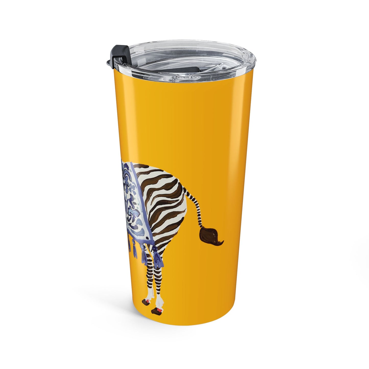 Tumbler 20oz - Brown Zebra Blue and White Blanket on Yellow