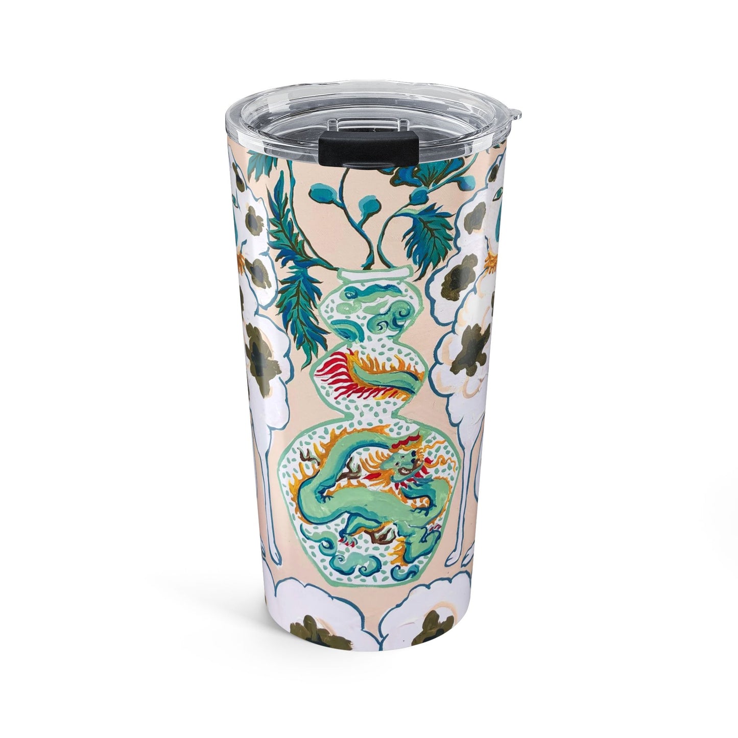 Tumbler 20oz - Staffordshire Dogs Turquoise Teal with Dragon Vase