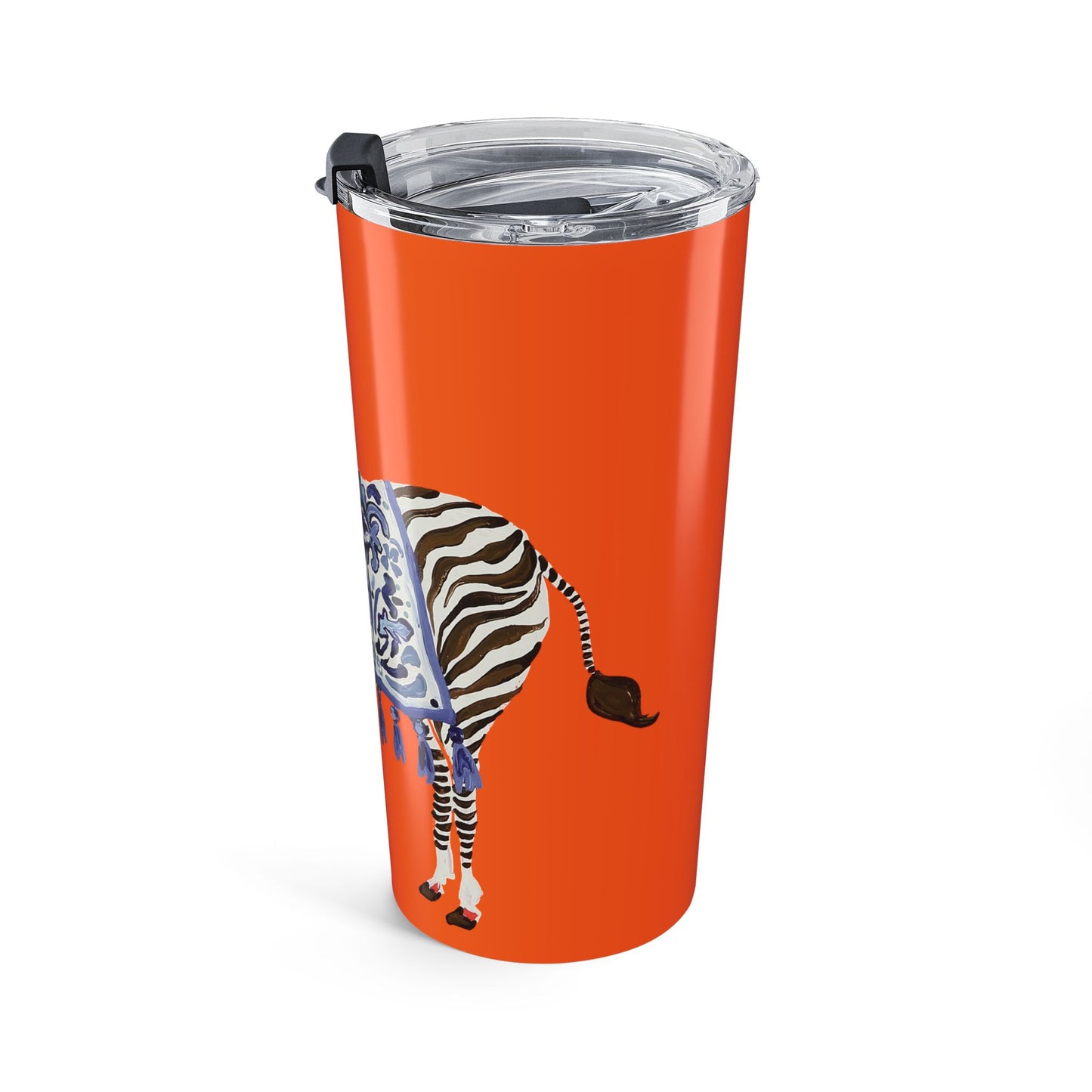 Tumbler 20oz - Brown Zebra Blue and White Blanket on Orange