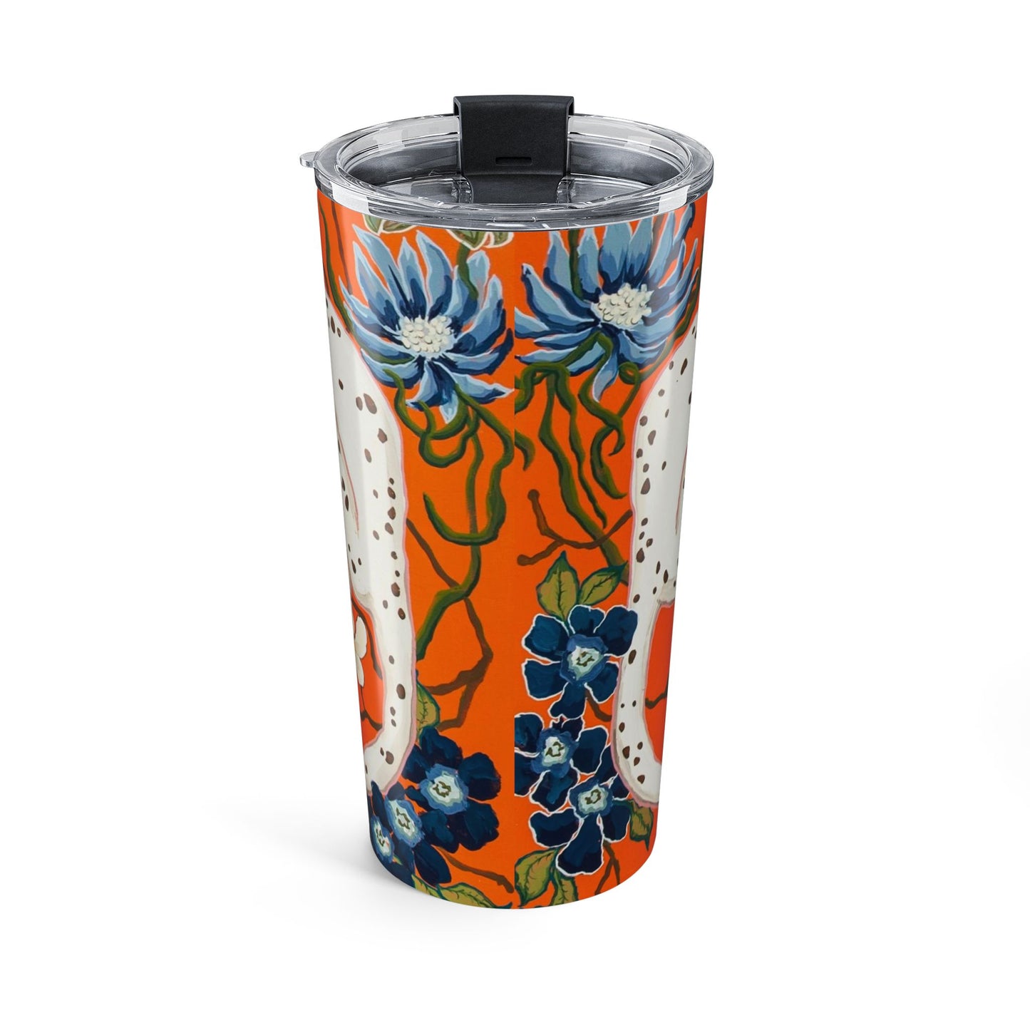 Tumbler 20oz - Monkeys on Orange with Blue Flowers