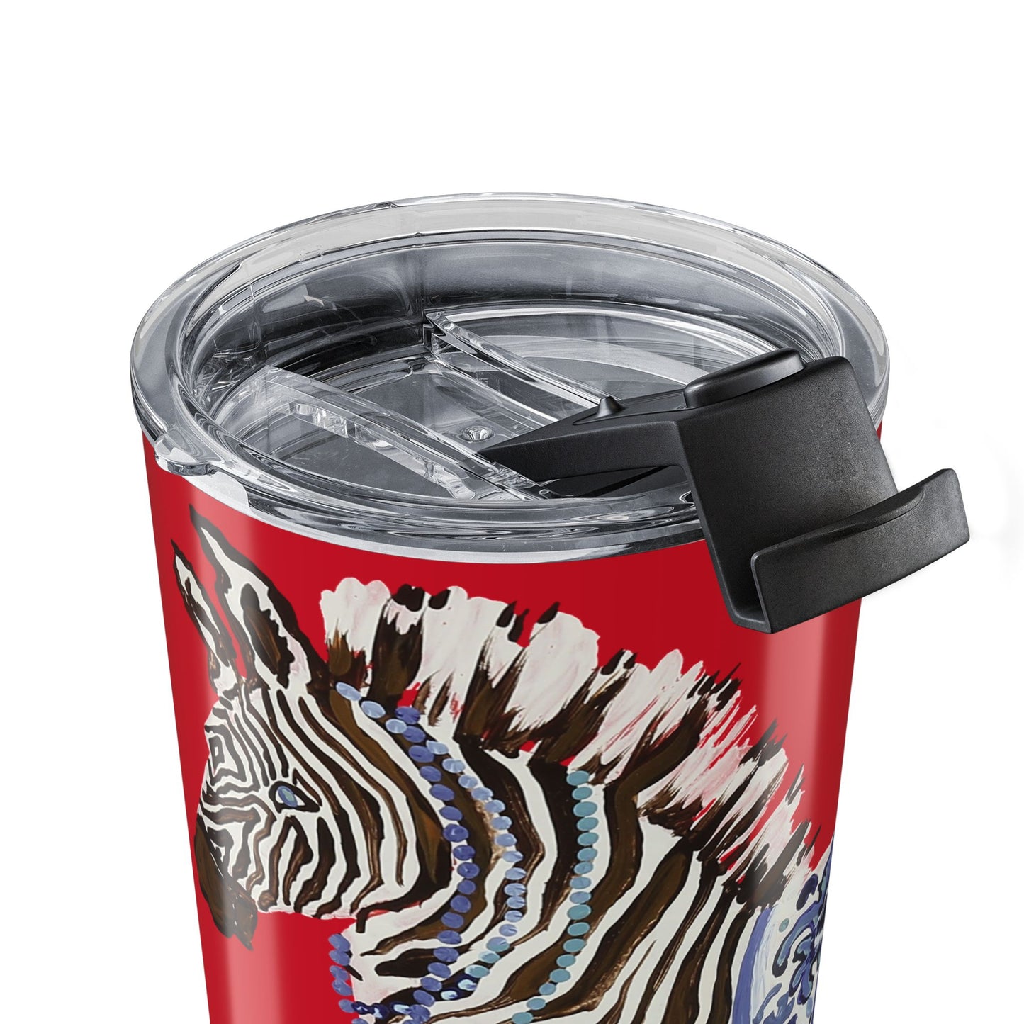 Tumbler 20oz - Brown Zebra Blue and White Blanket on Red