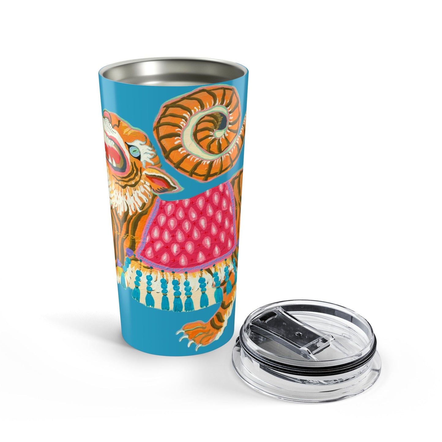Tumbler 20oz - Adorned Tiger Rearing Turquoise