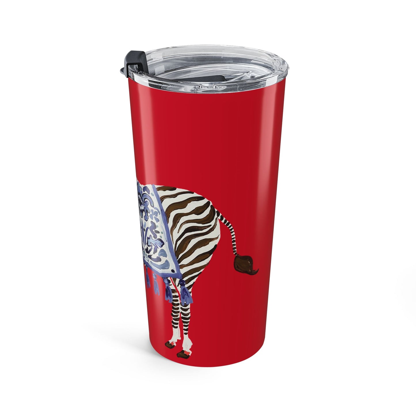 Tumbler 20oz - Brown Zebra Blue and White Blanket on Red