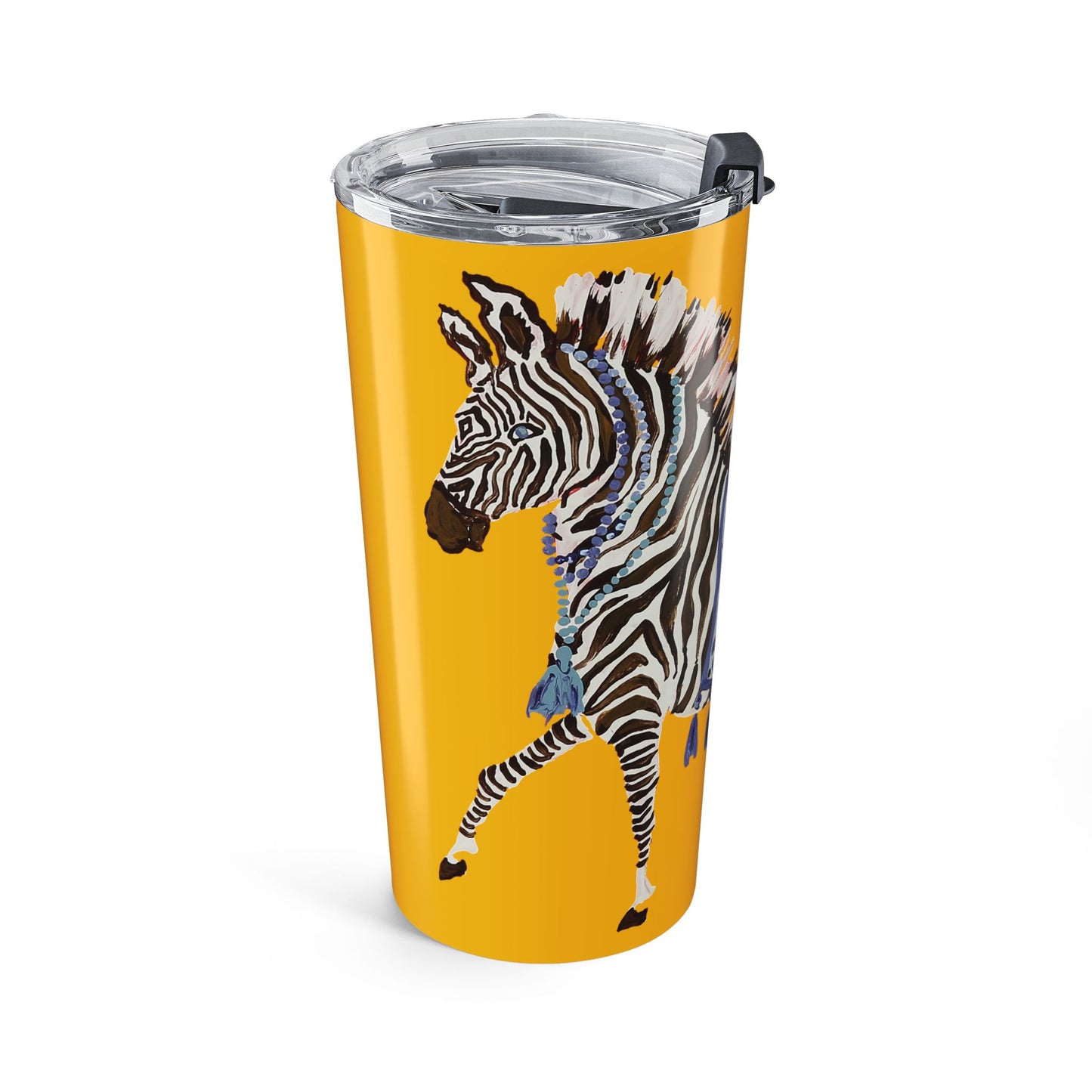 Tumbler 20oz - Brown Zebra Blue and White Blanket on Yellow