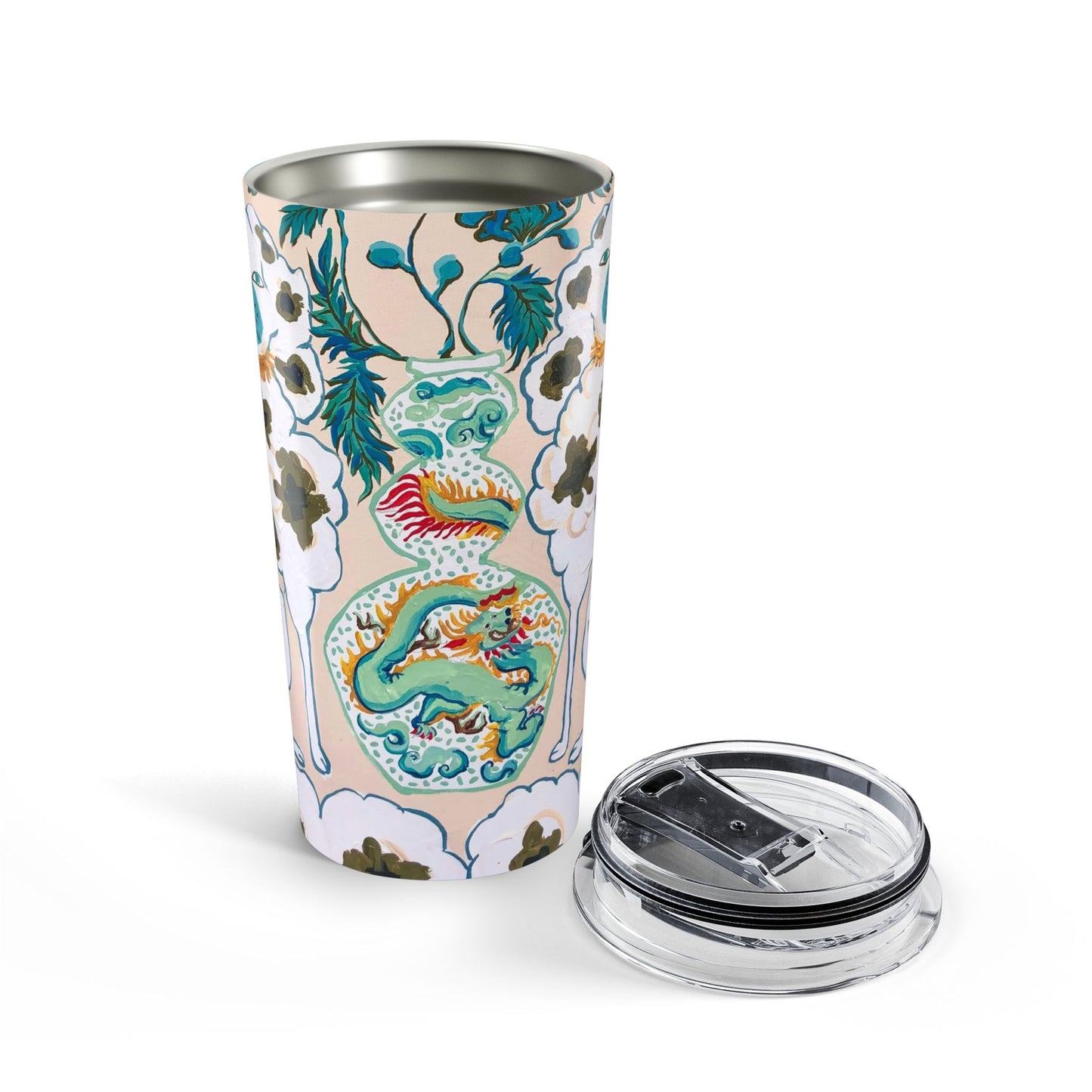 Tumbler 20oz - Staffordshire Dogs Turquoise Teal with Dragon Vase