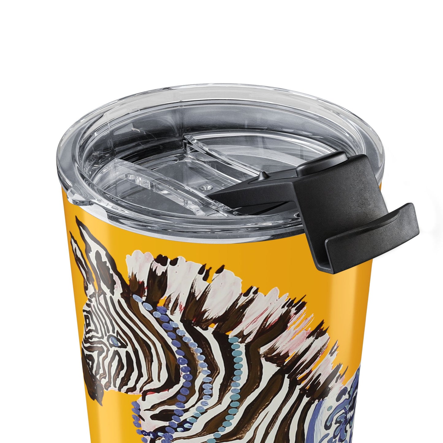 Tumbler 20oz - Brown Zebra Blue and White Blanket on Yellow