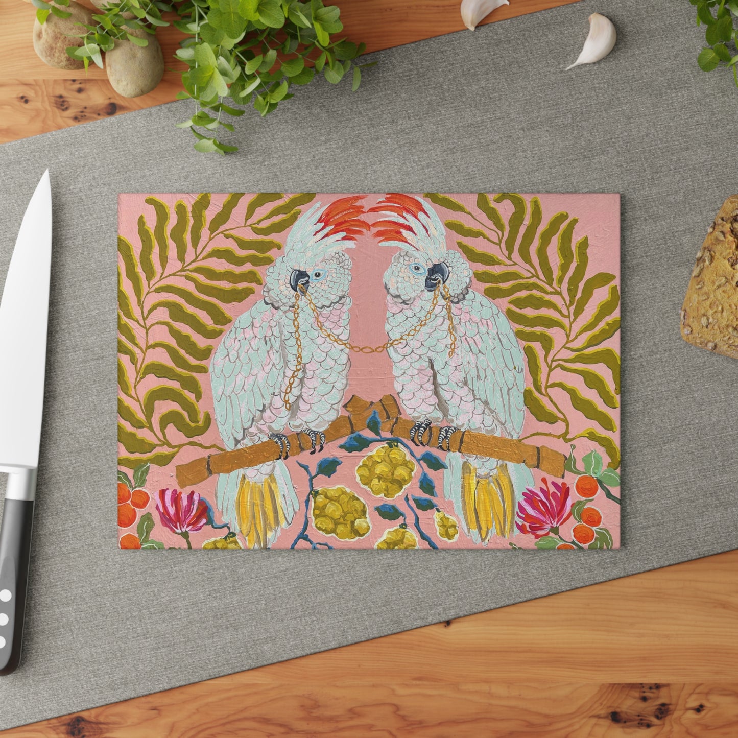 Cockatoo Pair Glass Cutting Board