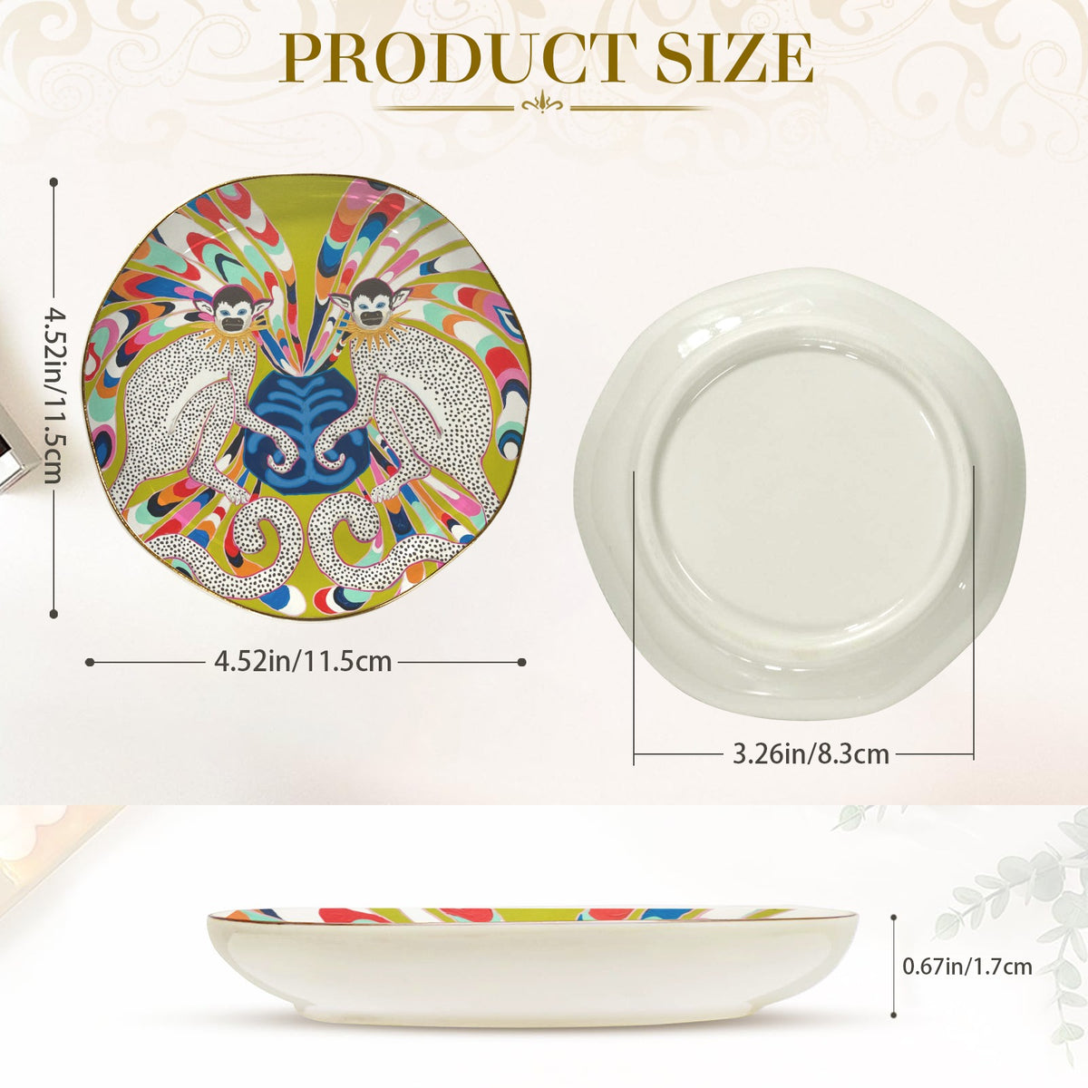 MONKEYS on Green PUCCI INSPIRED Wavy Round Jewelry Dish