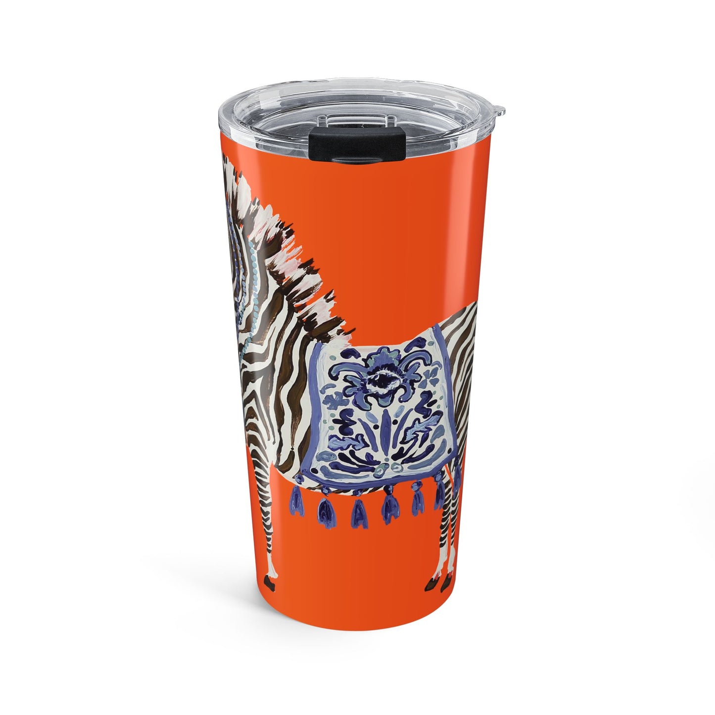 Tumbler 20oz - Brown Zebra Blue and White Blanket on Orange