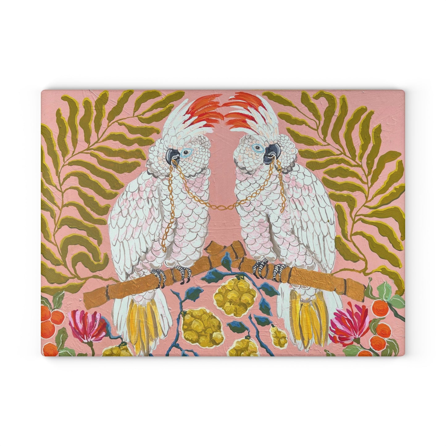 Cockatoo Pair Glass Cutting Board