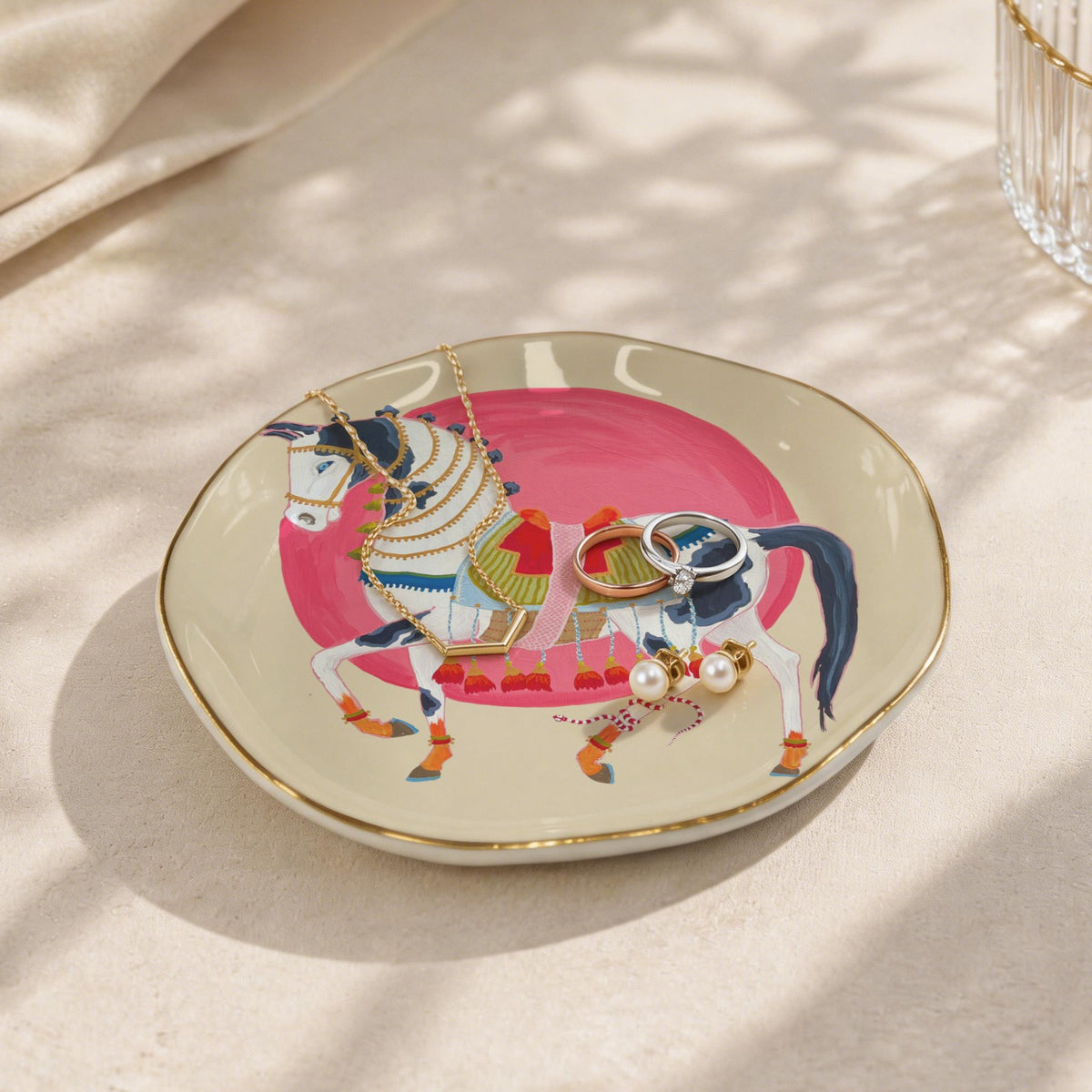 arabian with sun, snake, butterflies Wavy Round Jewelry Dish