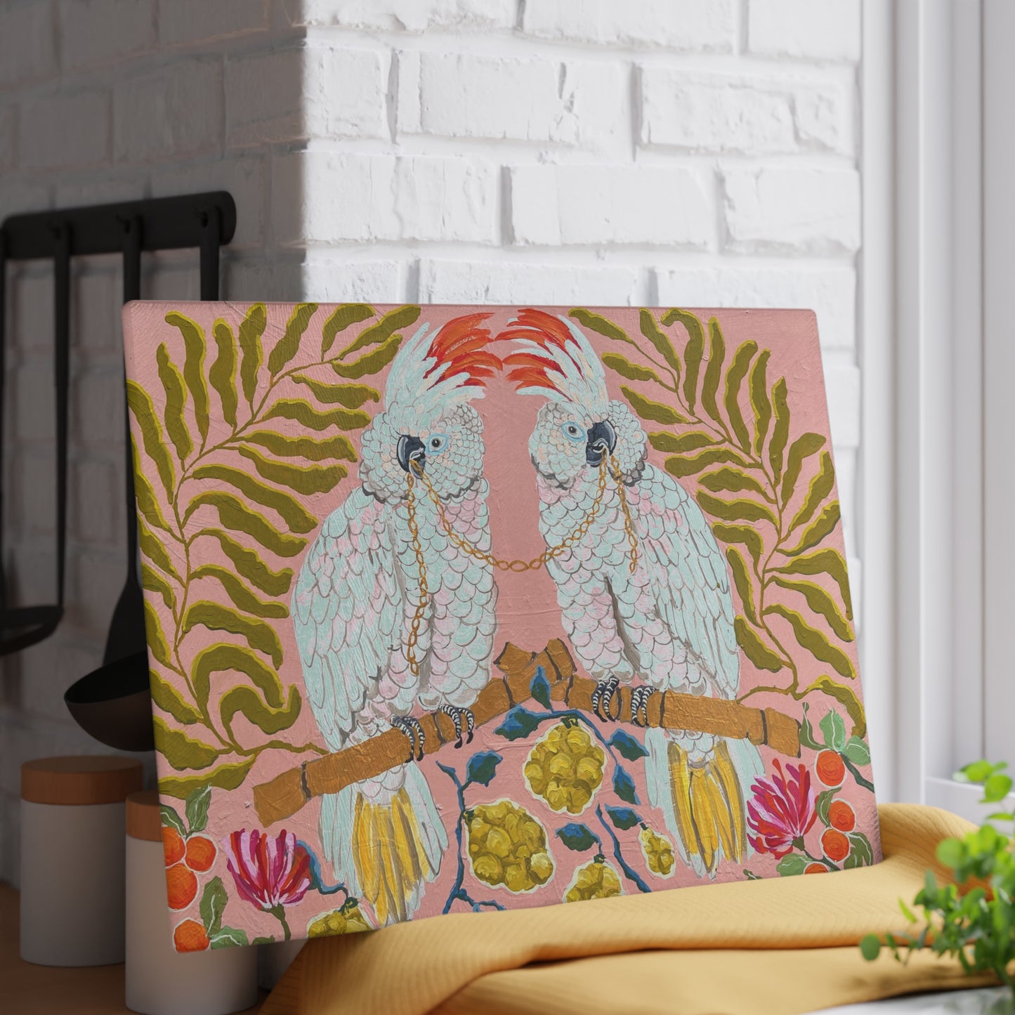 Cockatoo Pair Glass Cutting Board