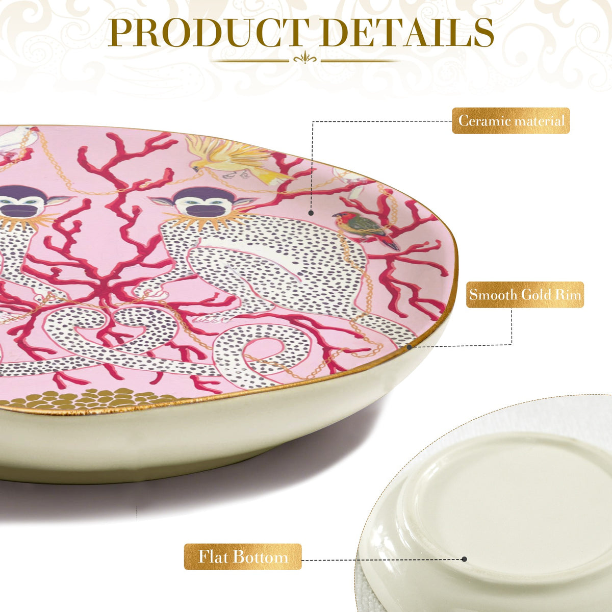 MONKEYS ON PINK WITH CORAL, BIRDS AND CHAINS Wavy Round Jewelry Dish