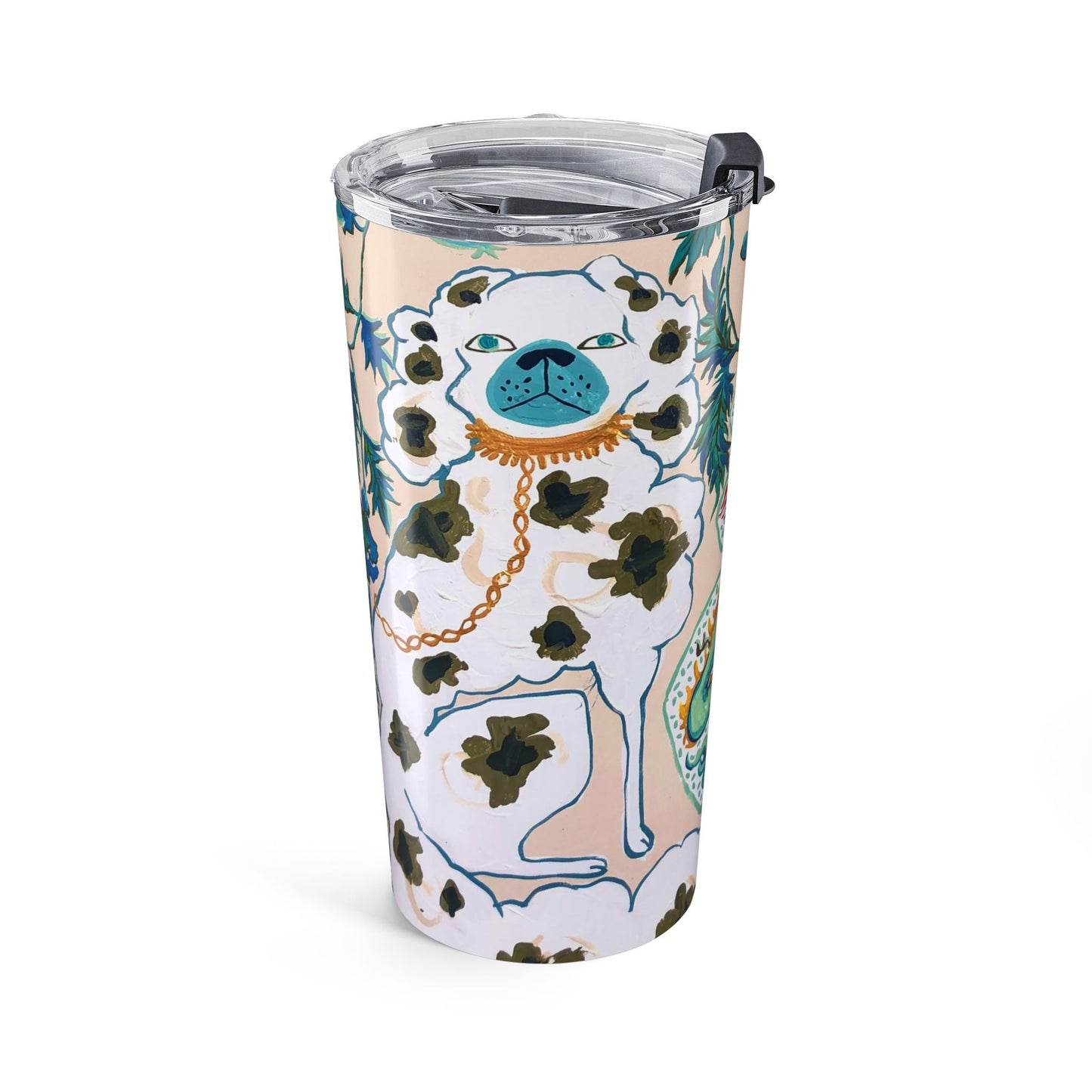 Tumbler 20oz - Staffordshire Dogs Turquoise Teal with Dragon Vase