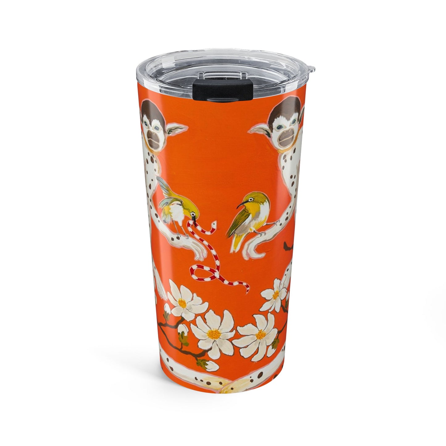 Tumbler 20oz - Monkeys on Orange with Blue Flowers