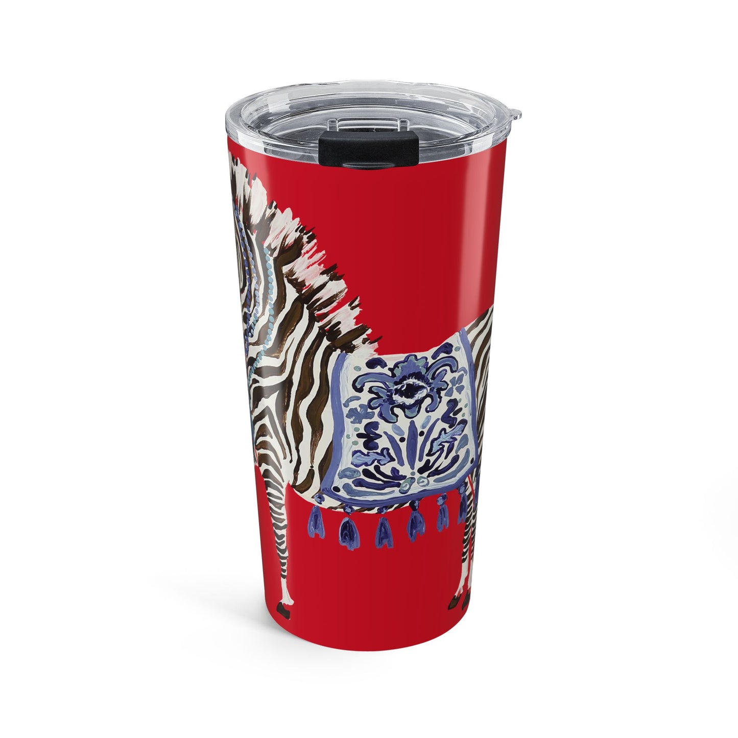 Tumbler 20oz - Brown Zebra Blue and White Blanket on Red