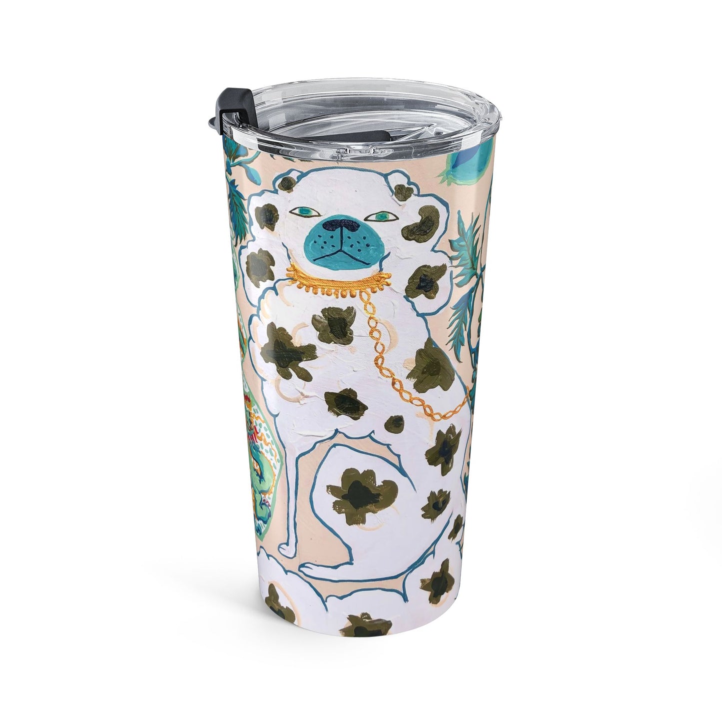Tumbler 20oz - Staffordshire Dogs Turquoise Teal with Dragon Vase