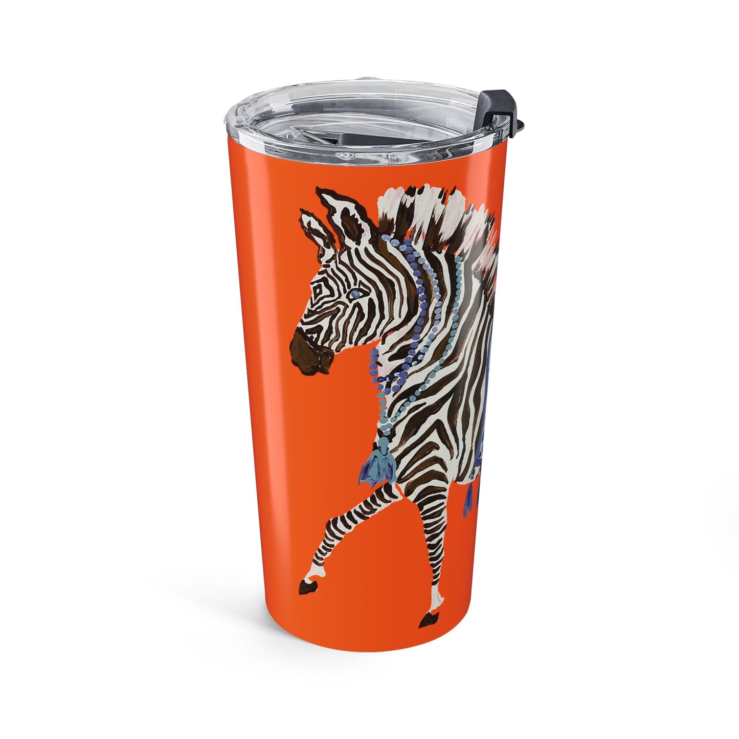 Tumbler 20oz - Brown Zebra Blue and White Blanket on Orange