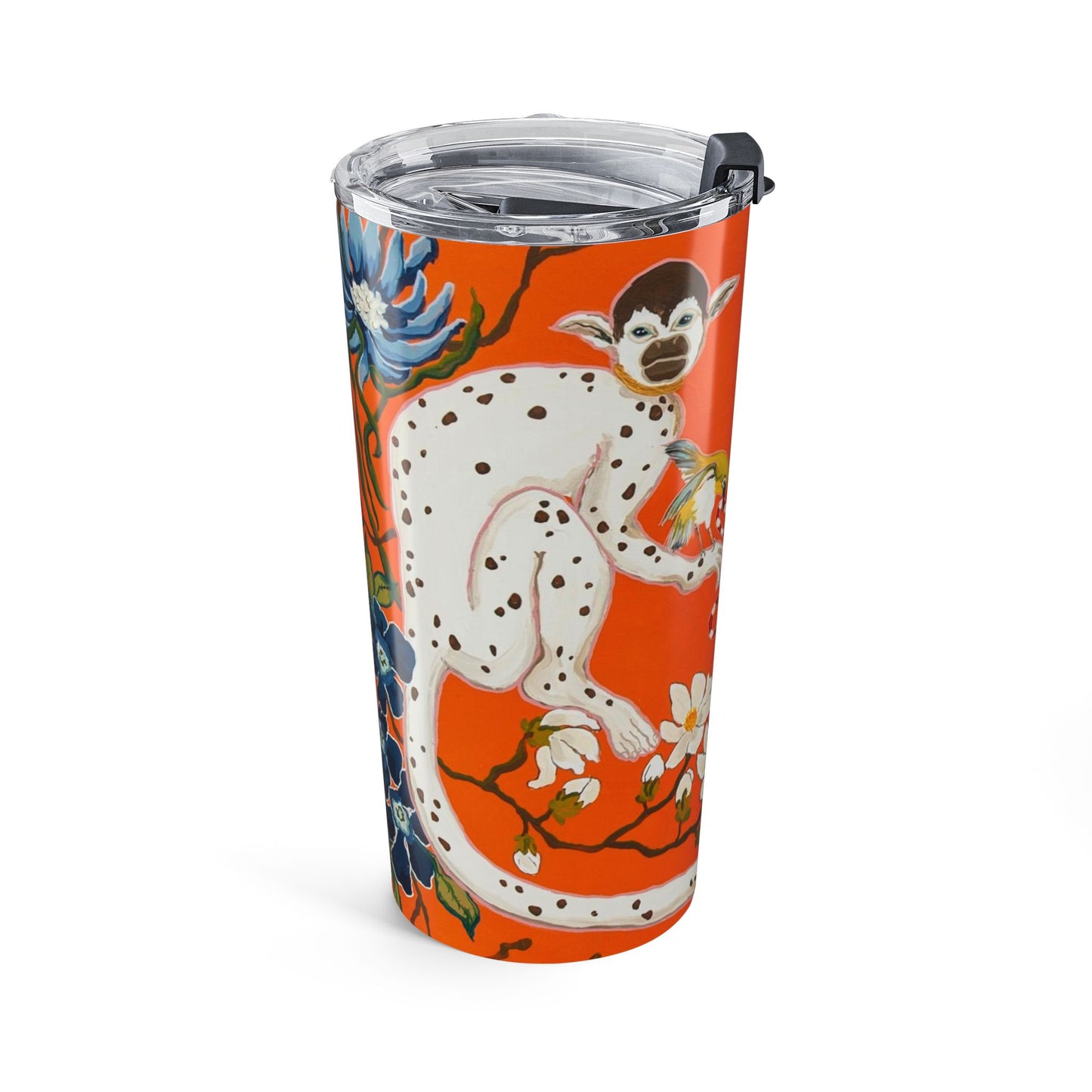 Tumbler 20oz - Monkeys on Orange with Blue Flowers