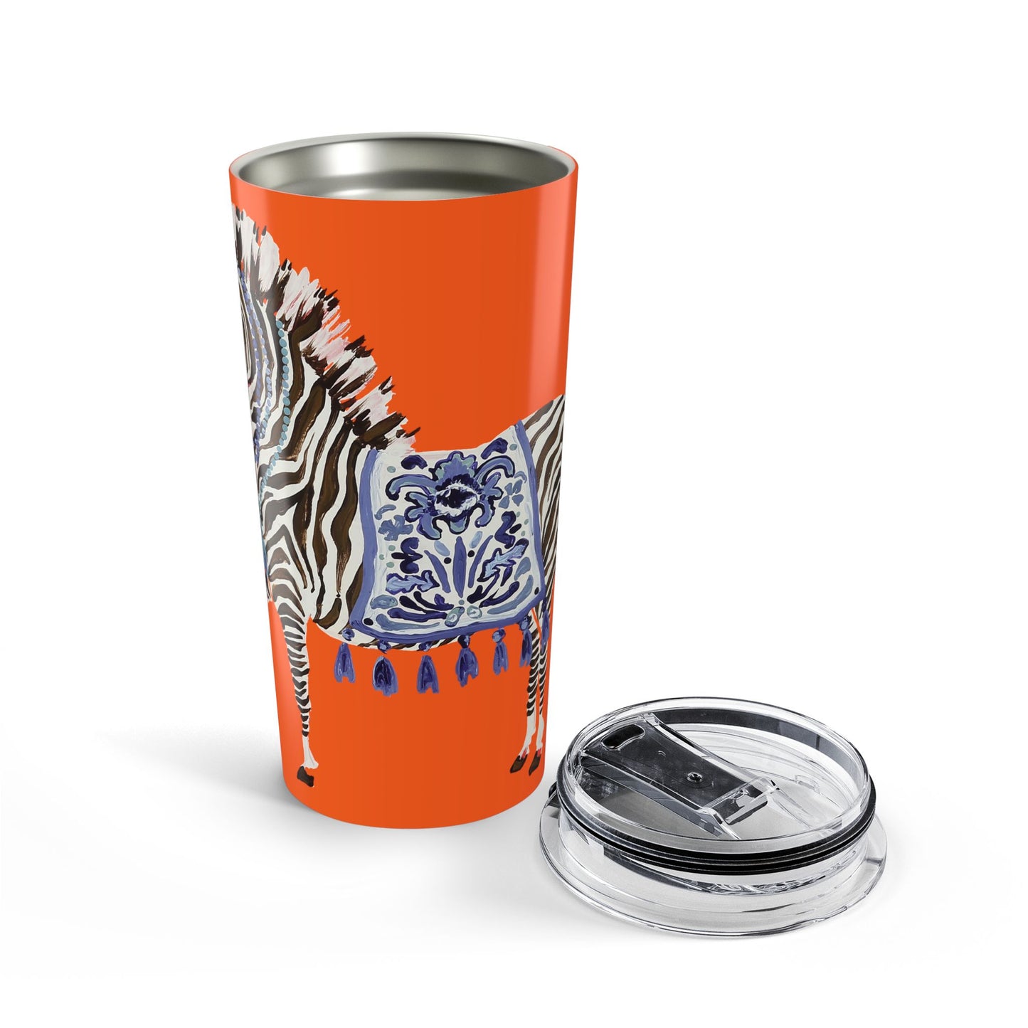 Tumbler 20oz - Brown Zebra Blue and White Blanket on Orange