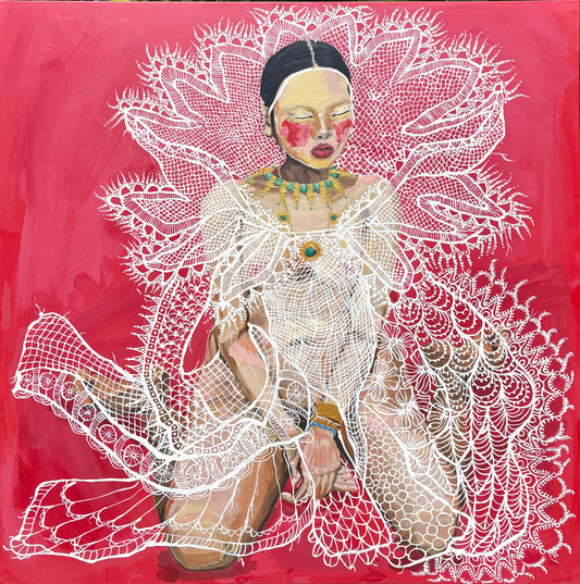 Lace adorned girl on Crimson