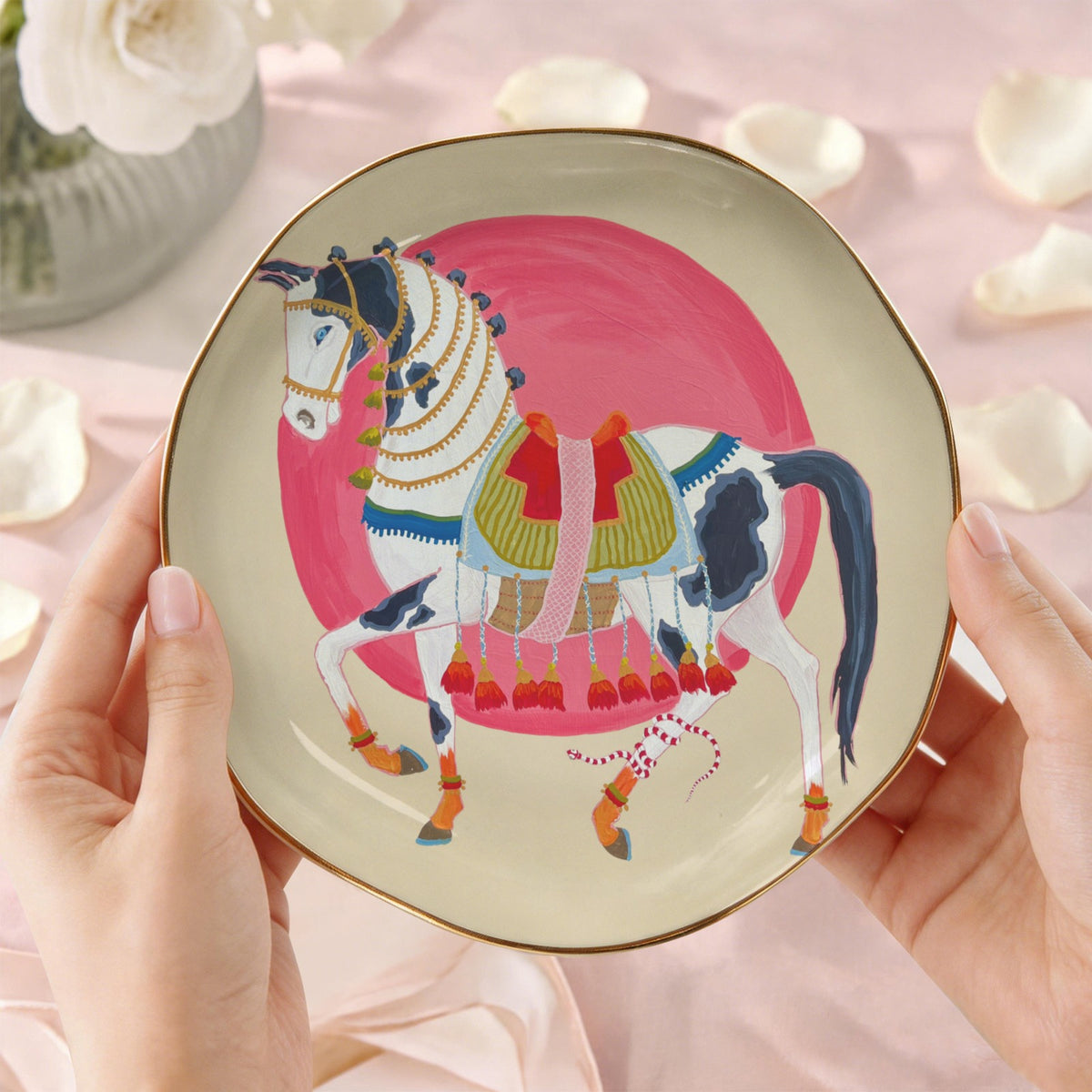 arabian with sun, snake, butterflies Wavy Round Jewelry Dish