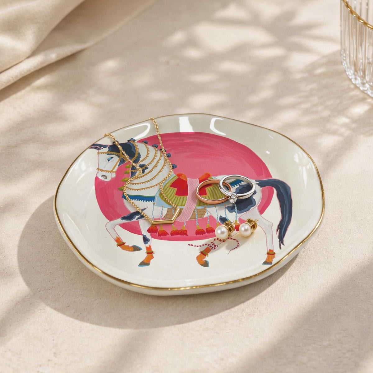 arabian with sun, snake, butterflies Wavy Round Jewelry Dish