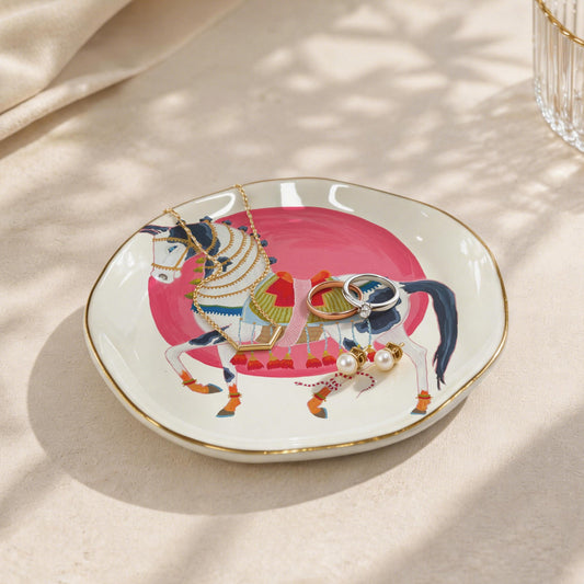 arabian with sun, snake, butterflies Wavy Round Jewelry Dish