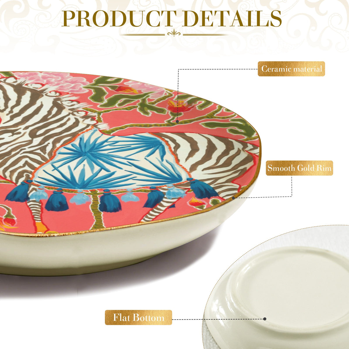 coral zebra with blue tassels 1323 Wavy Round Jewelry Dish